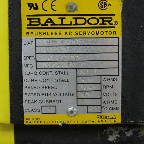 Baldor BSM80B-175AA Brushless AC Servo Motor 4000RPM 300V 8A RMS (NEEDS BEARINGS