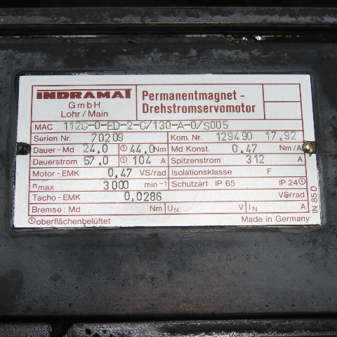 Indramat 1120-0-ED-2-C/130-A-0/S005 3Ph 44Nm Magnet Servo Motor 3000RPM W/ Brake