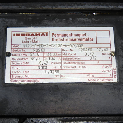 Indramat 1120-0-ED-2-C/130-A-0/S005 3Ph 44Nm Magnet Servo Motor 3000RPM W/ Brake