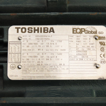 Toshiba 0054SDSR41A-P 5HP Severe Duty Electric Motor 1750RPM 230/460V 3PH 184T