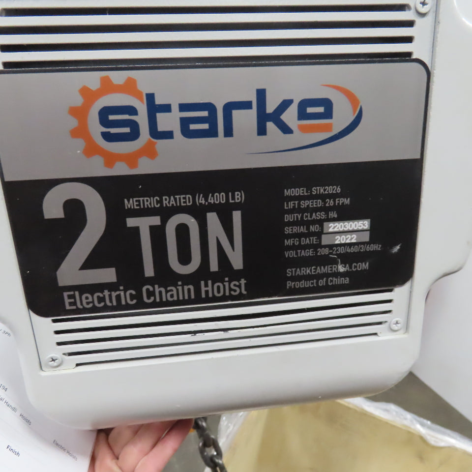 Starke STK2026 2 Ton Electric Chain Hoist 20' Lift 26FPM 230/460V 3Ph