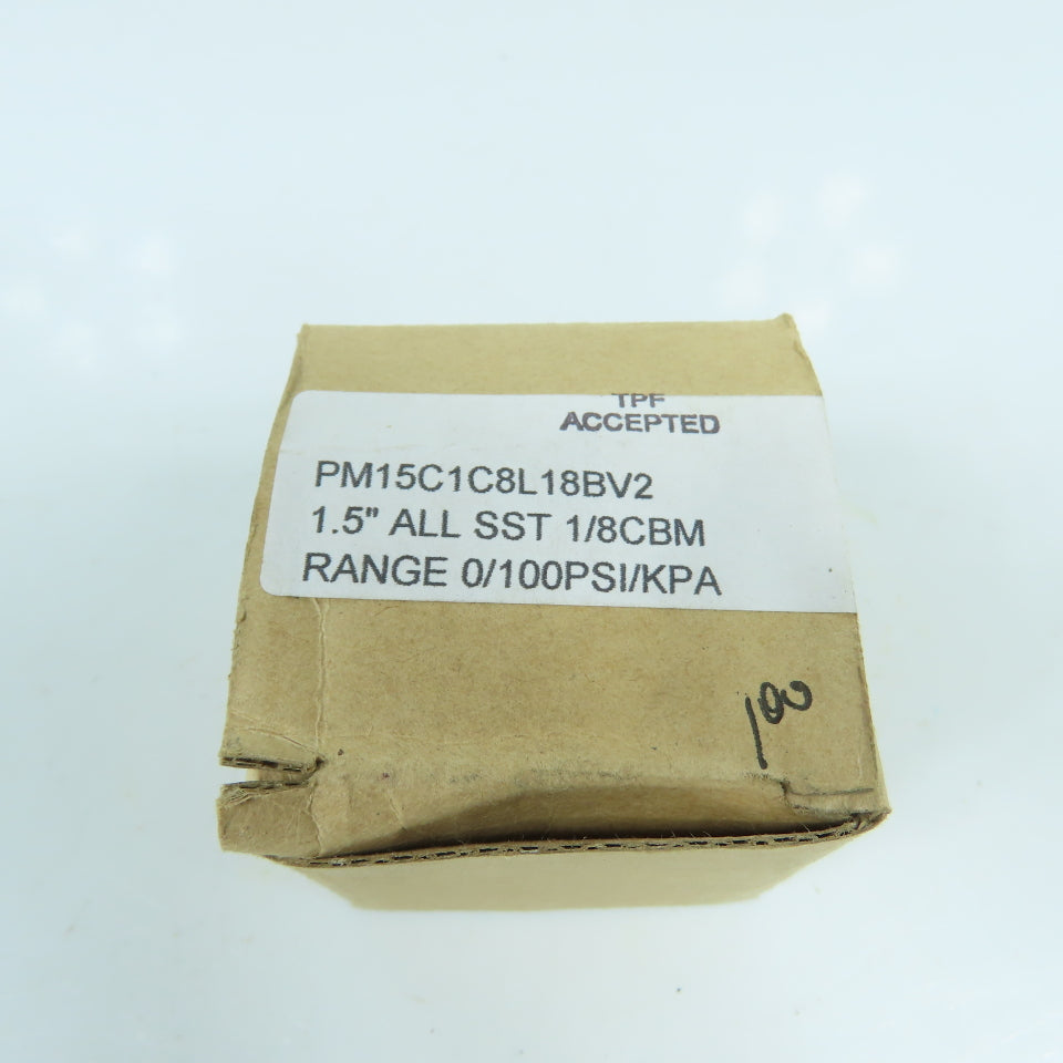 PM15C1C8L18BV2 1-1/2" Stainless Steel Pressure Gauge 0-100PSI 0-700KPA 1/8" CBM