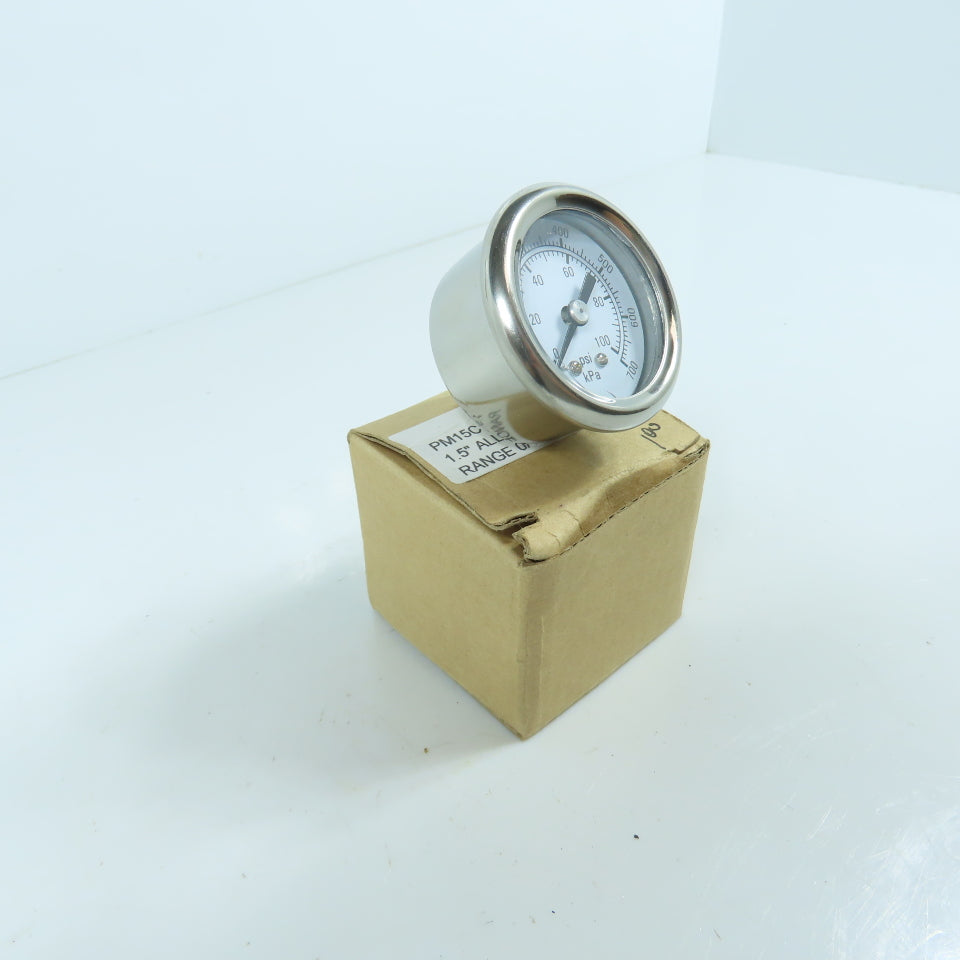 PM15C1C8L18BV2 1-1/2" Stainless Steel Pressure Gauge 0-100PSI 0-700KPA 1/8" CBM