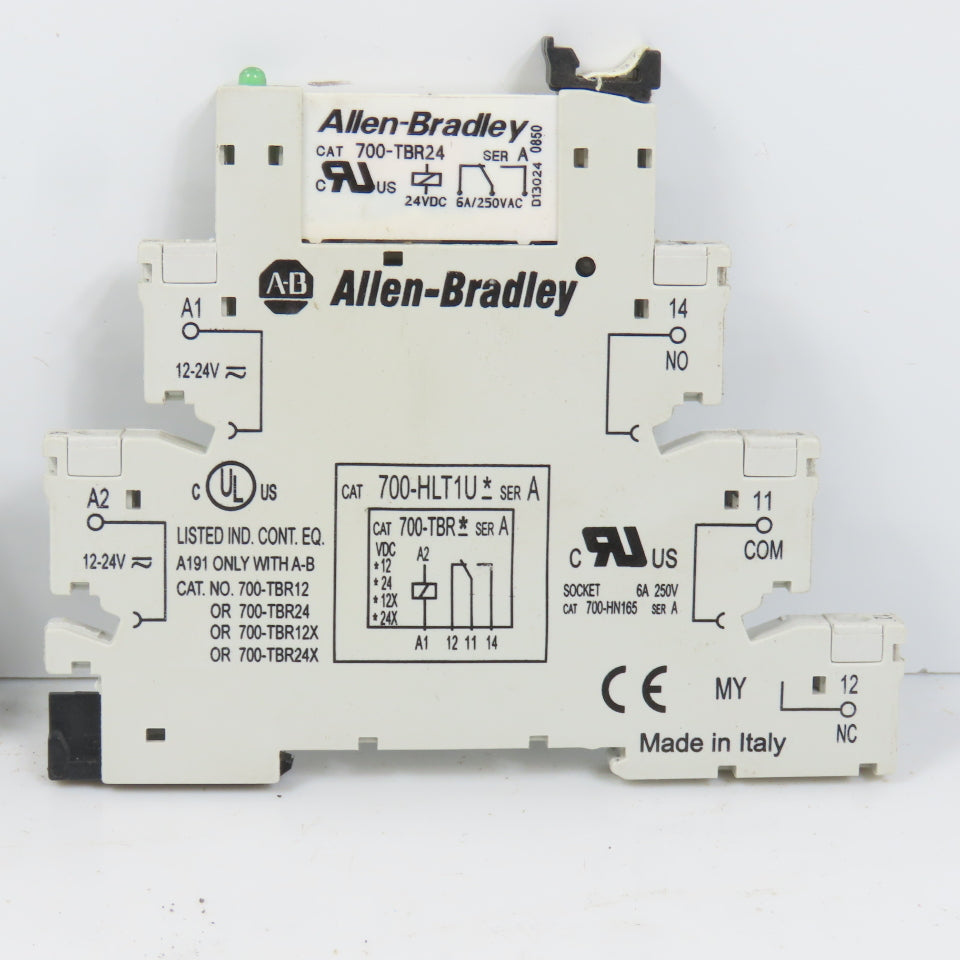 Allen Bradley 700-HLT1U* Ser A Terminal Block Relay W/ 700-TBR24 Lot Of 2