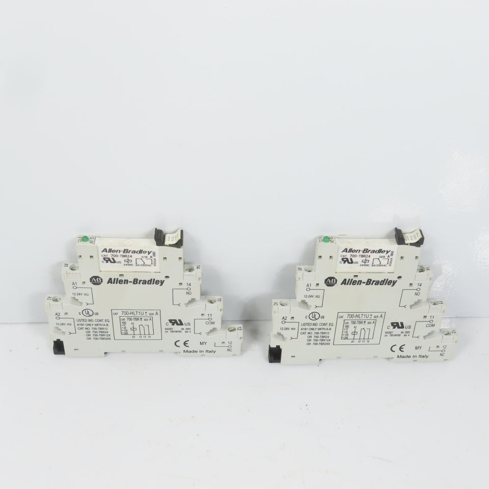 Allen Bradley 700-HLT1U* Ser A Terminal Block Relay W/ 700-TBR24 Lot Of 2