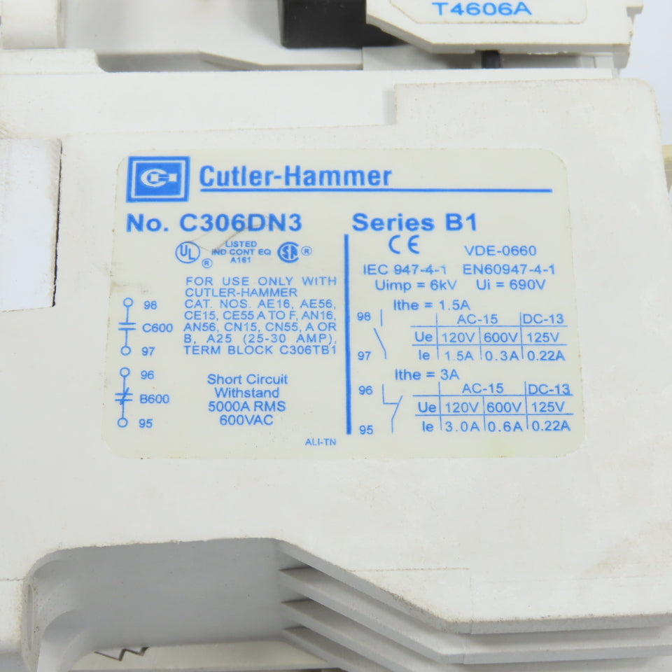 Cutler Hammer CE15BN4 10A 600V 5HP Power Contactor 120V Coil W/ C306DN3 Overload