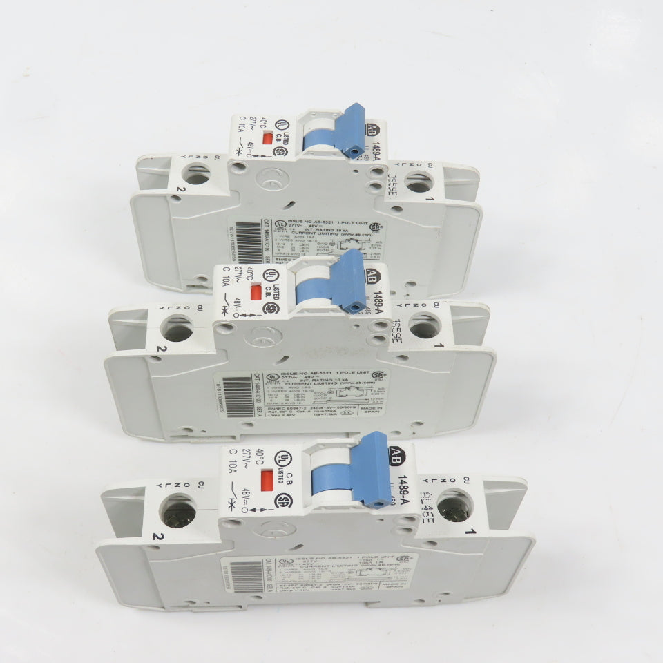 Allen Bradley 1489-A1C100 Ser A 10A Single 1 Pole Circuit Breaker Lot Of 3