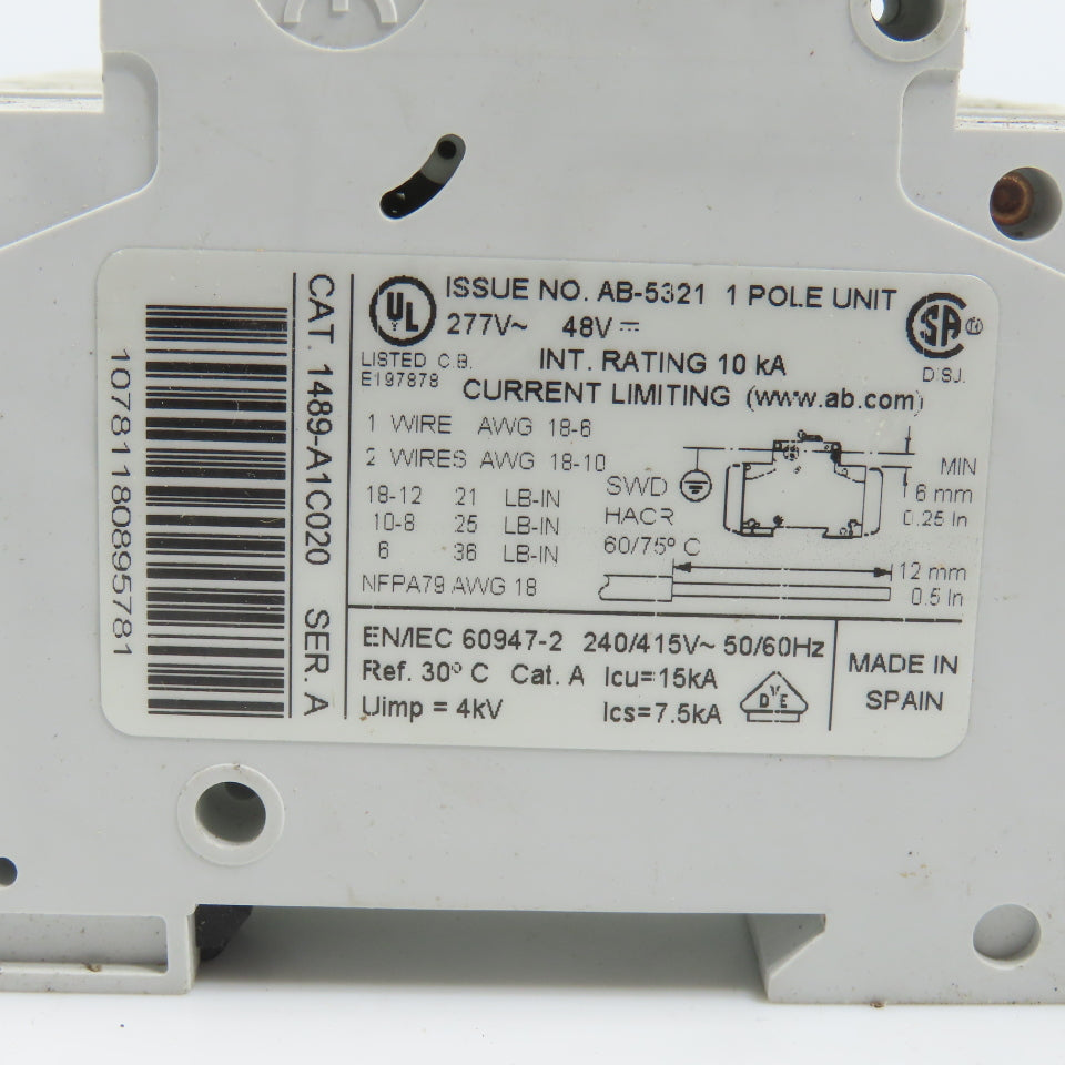 Allen Bradley 1489-A1C020 Ser A 2A Single 1 Pole Circuit Breaker Lot Of 4