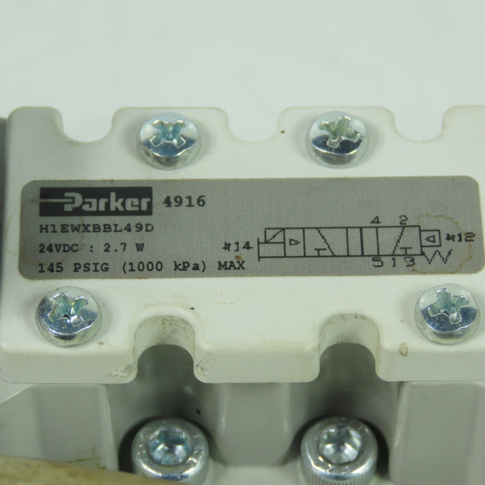 Parker H1EWXBBL49D Solenoid Valve 24VDC Coil 4-Way 2-Position 145PSI Max