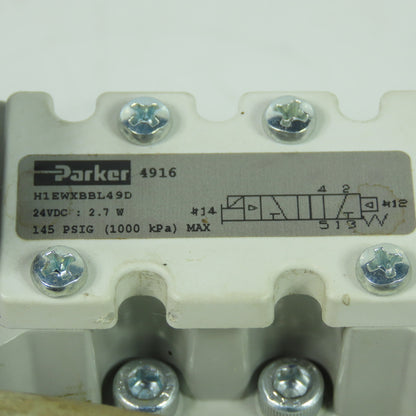 Parker H1EWXBBL49D Solenoid Valve 24VDC Coil 4-Way 2-Position 145PSI Max