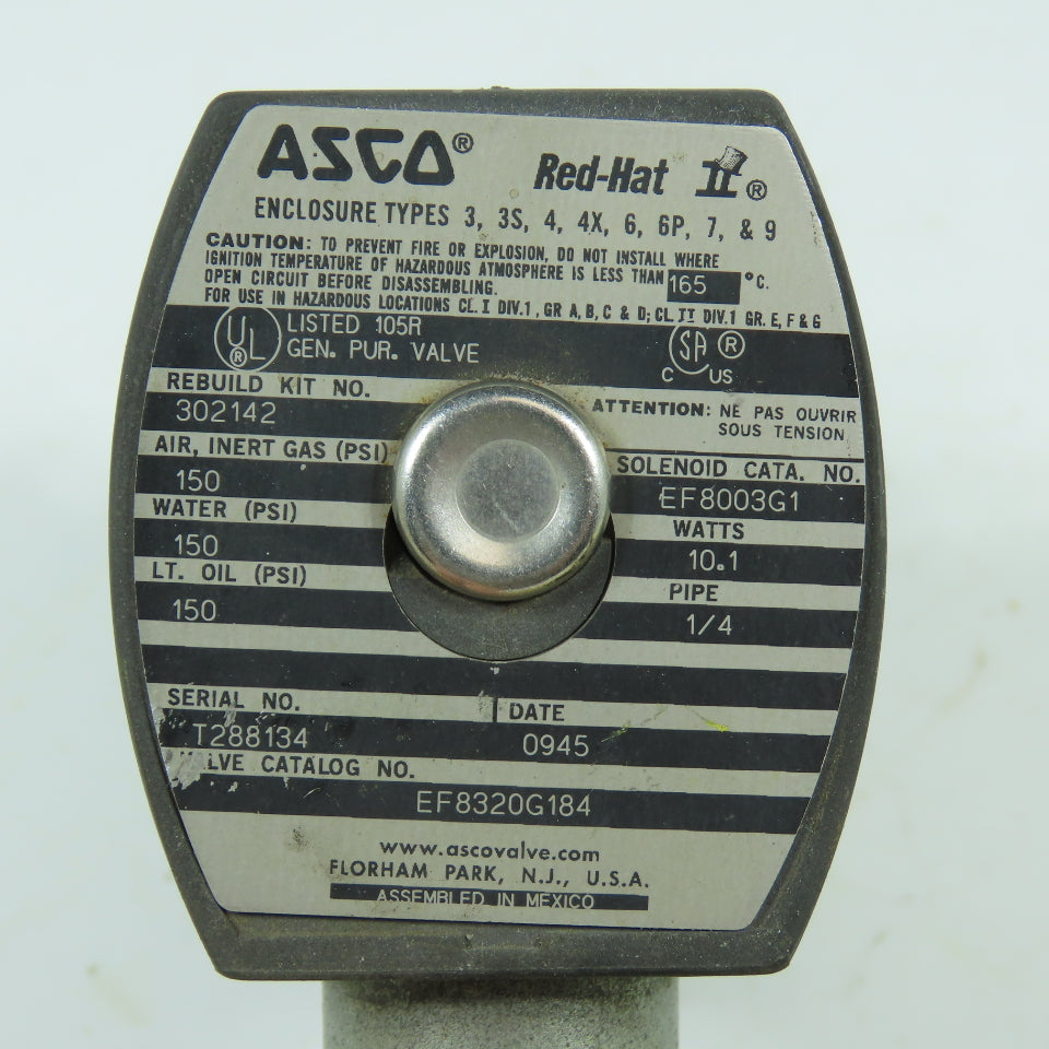 Asco EF8320G184 Red Hat II General Purpose Solenoid Brass Valve 1/4" 120V Coil