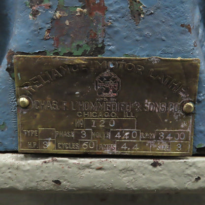 Chas. F L'Hommedieu & Sons No. 120 3Hp 440V Pedestal Buffer 3400RPM 1-1/4" Arbor