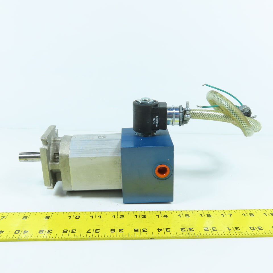 Bucher AP100/6.5 Hydraulic Gear Pump 1/2" Shaft 2700PSI 6.5 cm3 W/ Solenoid