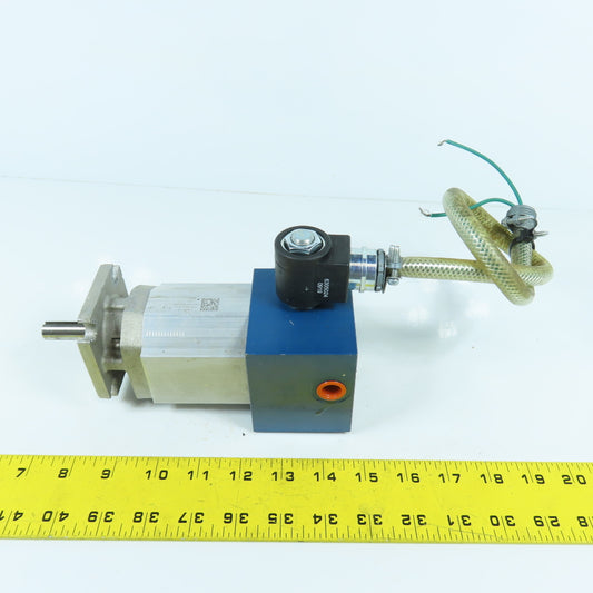 Bucher AP100/6.5 Hydraulic Gear Pump 1/2" Shaft 2700PSI 6.5 cm3 W/ Solenoid