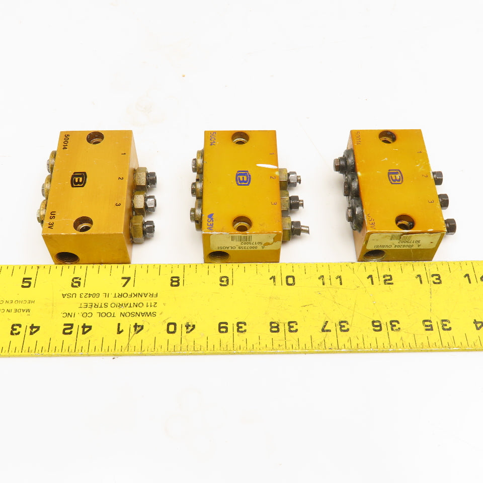3 Way Lubrication Metering Manifold 1/4" NPT Lot Of 3