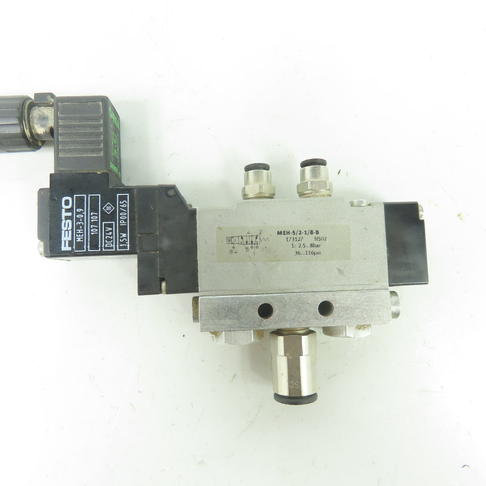 Festo MEH-5/2-1/8-B Solenoid Valve 24VDC Coil 36-116PSI 1/8" NPT