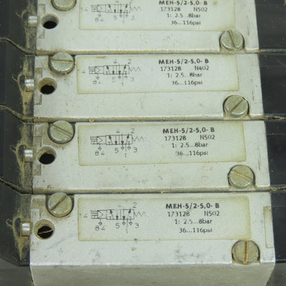 Festo MEH-5/2-5,0-B 6 Solenoid Valve 24VDC Coil 36-116PSI 1/8" NPT W/ Manifold