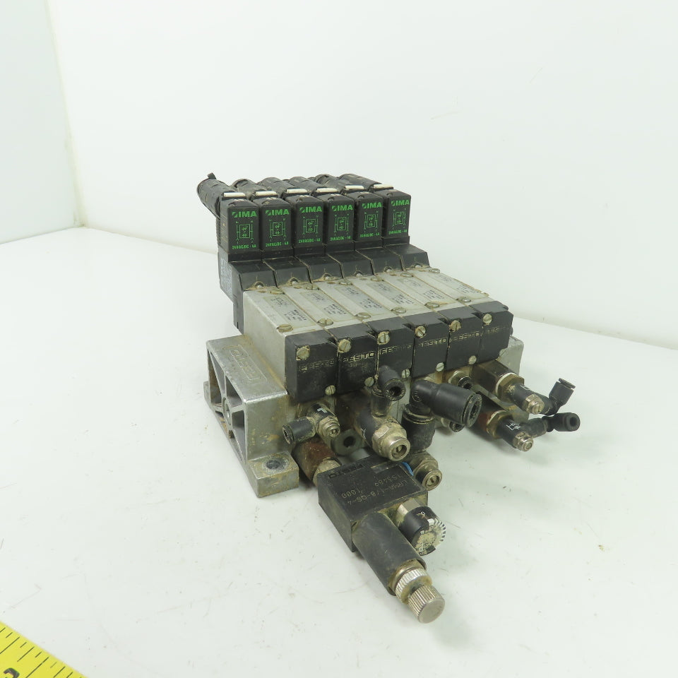 Festo MEH-5/2-5,0-B 6 Solenoid Valve 24VDC Coil 36-116PSI 1/8" NPT W/ Manifold