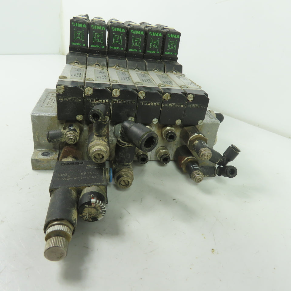 Festo MEH-5/2-5,0-B 6 Solenoid Valve 24VDC Coil 36-116PSI 1/8" NPT W/ Manifold