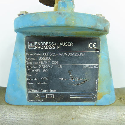 Endress + Hauser 60FS25-AAW00A25B1B Promass F Mass Flow Meter 1" Parts/Repair