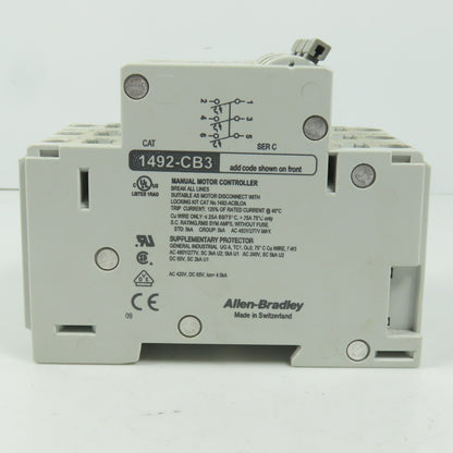 Allen Bradley 1492-CB3 Ser C G100 10A Three 3-Pole Circuit Breaker 480/277V 3PH