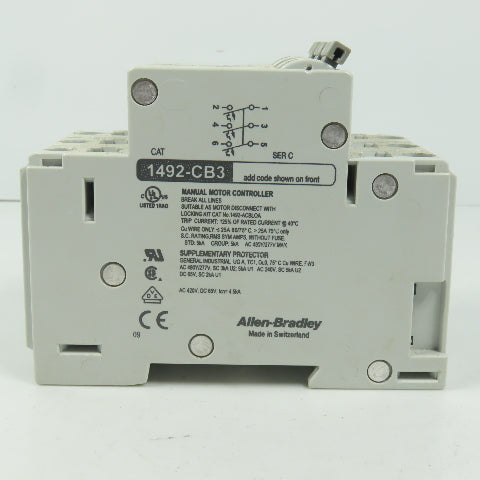 Allen Bradley 1492-CB3 Ser C G100 10A Three 3-Pole Circuit Breaker 480/277V 3PH