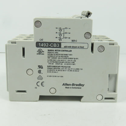 Allen Bradley 1492-CB3 Ser C G100 10A Three 3-Pole Circuit Breaker 480/277V 3PH