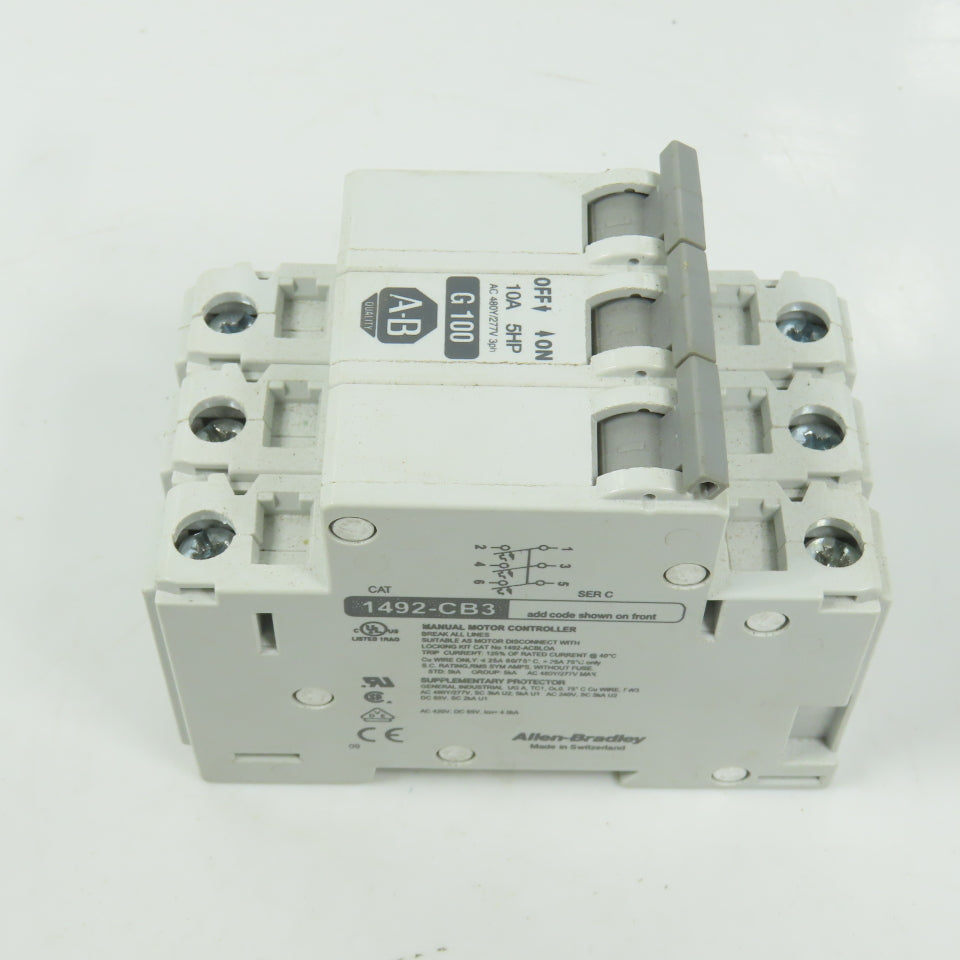 Allen Bradley 1492-CB3 Ser C G100 10A Three 3-Pole Circuit Breaker 480/277V 3PH