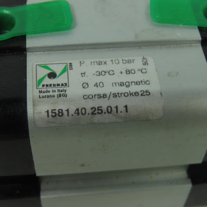 Pneumax 1581.40.25.01.1 Pneumatic Cylinder 40mm Bore 25mm Stroke 10Bar NEW