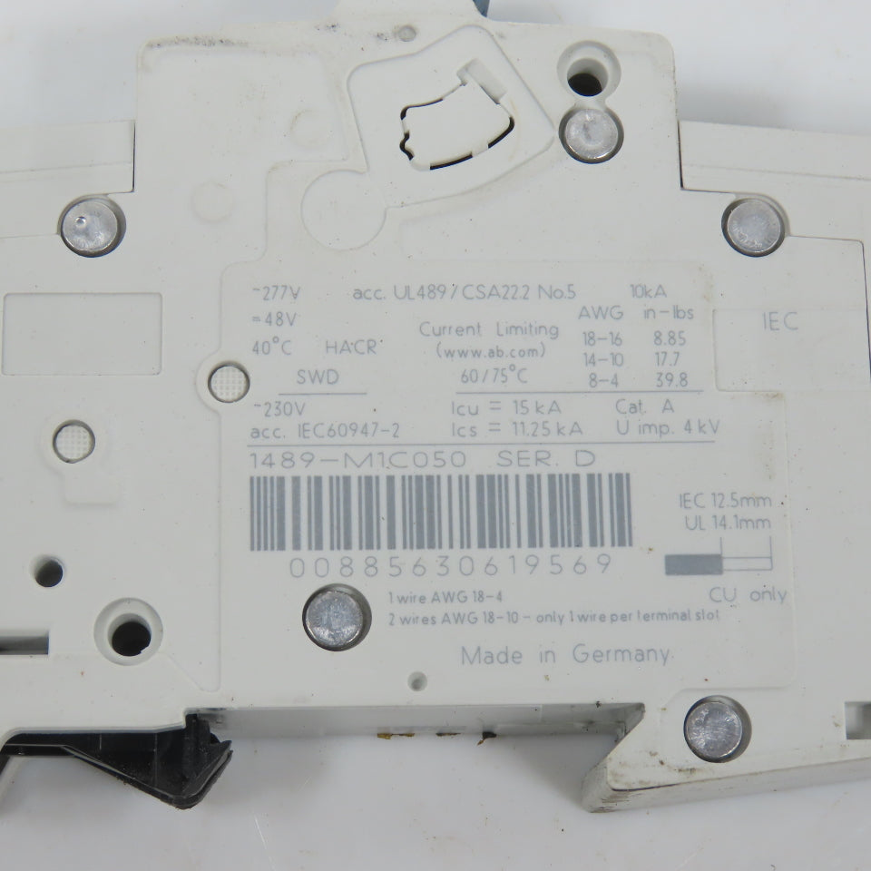 Allen Bradley 1489-M1C050 Ser D 5A Single 1-Pole Circuit Breaker 277V
