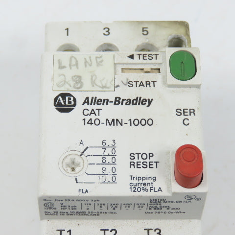 Allen Bradley 140-MN-1000 Ser C Manual Motor Starter / Protector 6.3-10A 15HP