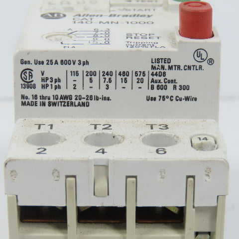 Allen Bradley 140-MN-1000 Ser C Manual Motor Starter / Protector 6.3-10A 15HP