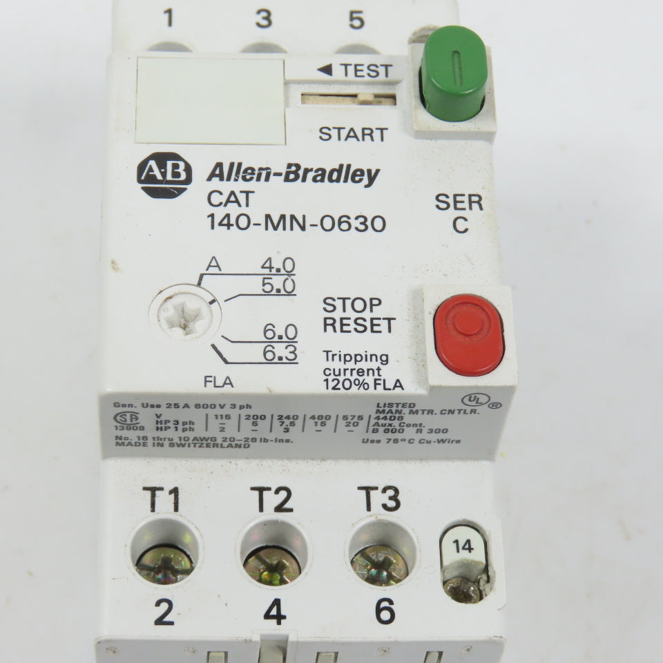 Allen Bradley 140-MN-0630 Ser C Manual Motor Starter / Protector 15HP 4.0-6.3A