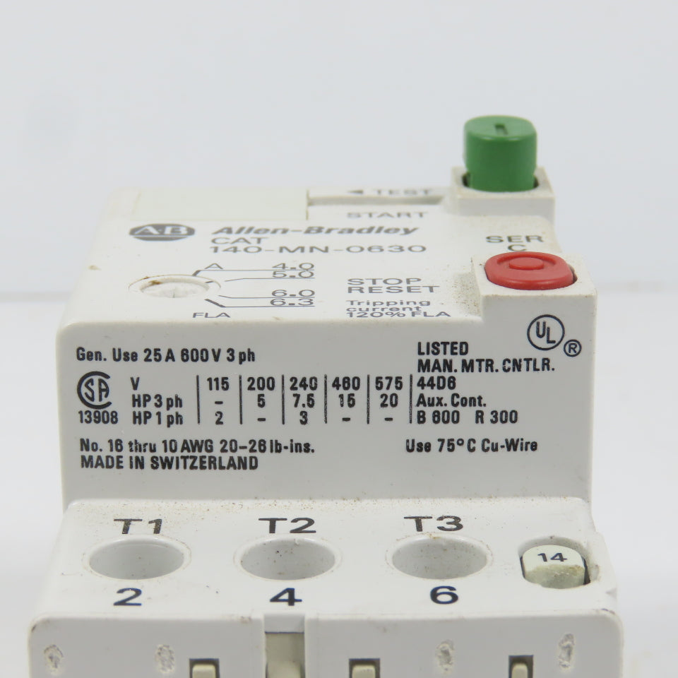 Allen Bradley 140-MN-0630 Ser C Manual Motor Starter / Protector 15HP 4.0-6.3A