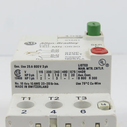 Allen Bradley 140-MN-0630 Ser C Manual Motor Starter / Protector 15HP 4.0-6.3A
