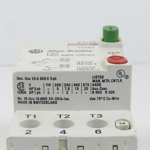 Allen Bradley 140-MN-0630 Ser C Manual Motor Starter / Protector 15HP 4.0-6.3A