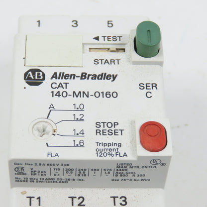 Allen Bradley 140-MN-0160 Ser C Manual Motor Starter / Protector 1HP 1.0-1.6A