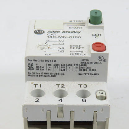 Allen Bradley 140-MN-0160 Ser C Manual Motor Starter / Protector 1HP 1.0-1.6A