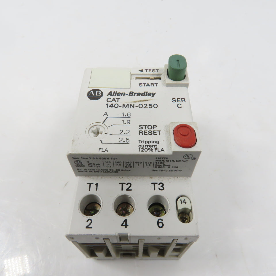 Allen Bradley 140-MN-0250 Ser C Manual Motor Starter / Protector 1HP 1.6-2.5A