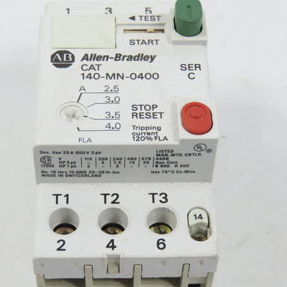 Allen Bradley 140-MN-0400 Ser C Manual Motor Starter / Protector 15HP 2.5-4.0A