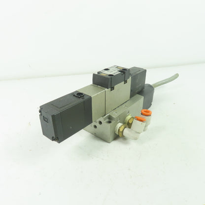 SMC NVFS2400-5FZB Solenoid Valve 1.0MPa 21-26VDC Coil W/ Manifold Block