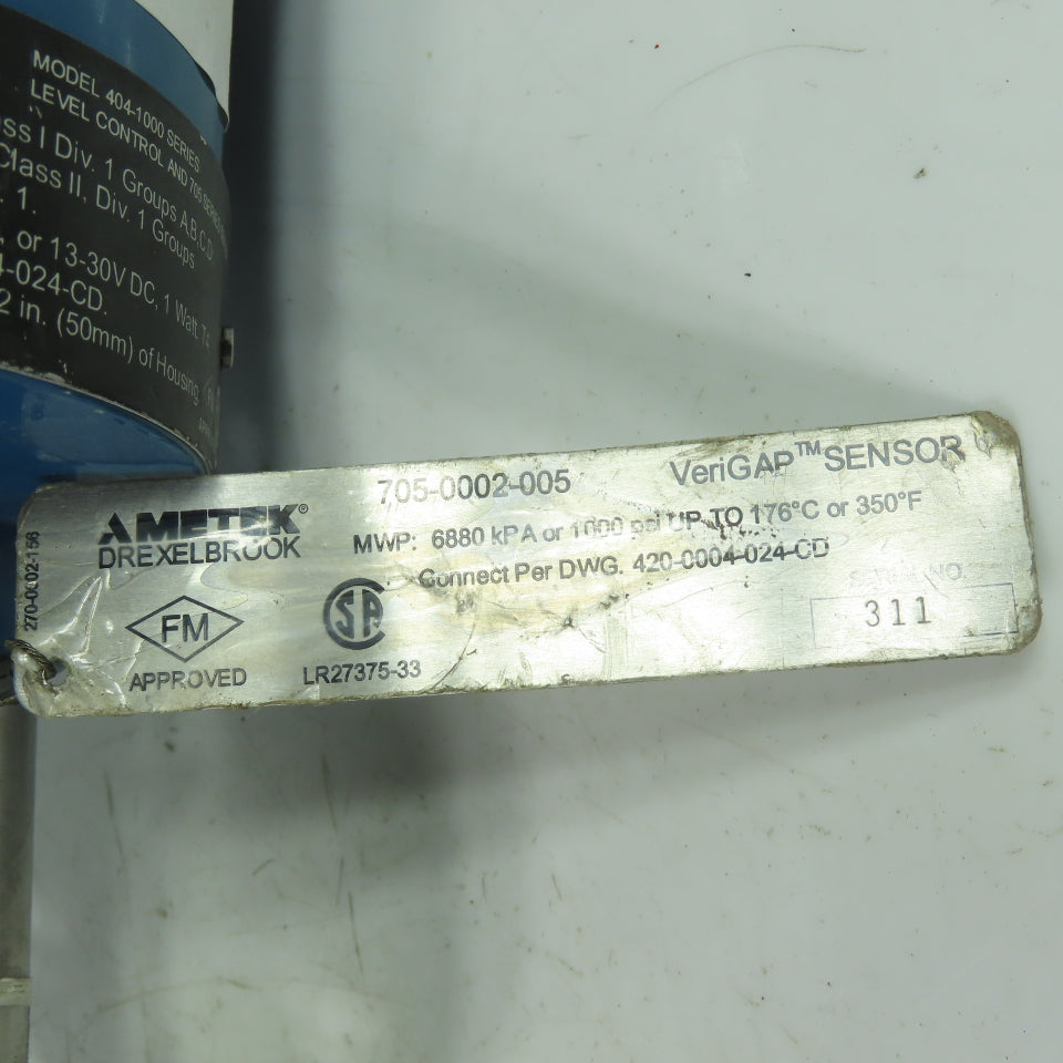 Ametek Drexelbrook 705-0002-005 Level Control And Sensor VeriGap 404-1000