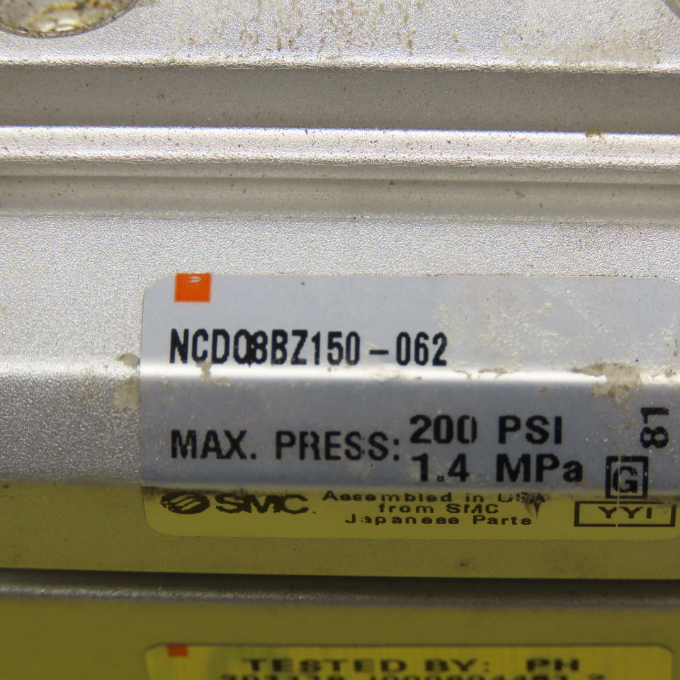 SMC NCDQ8BZ150-062 1-1/2" Bore 5/8" Stroke Double Acting Air Cylinder
