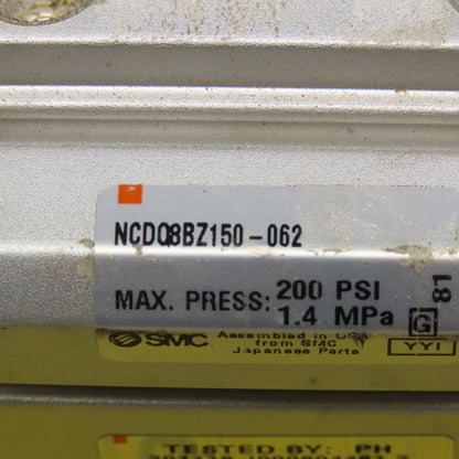 SMC NCDQ8BZ150-062 1-1/2" Bore 5/8" Stroke Double Acting Air Cylinder