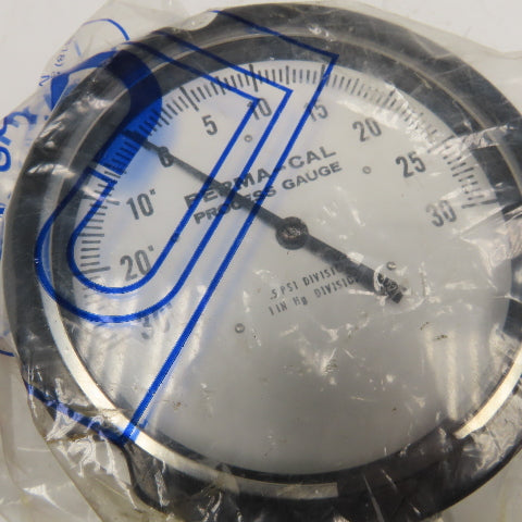 Perma-Cal 121TID27A23-N 0- (+/-) 30" Hg Process Gauge 5" Bottom Ported 1/2" NPT