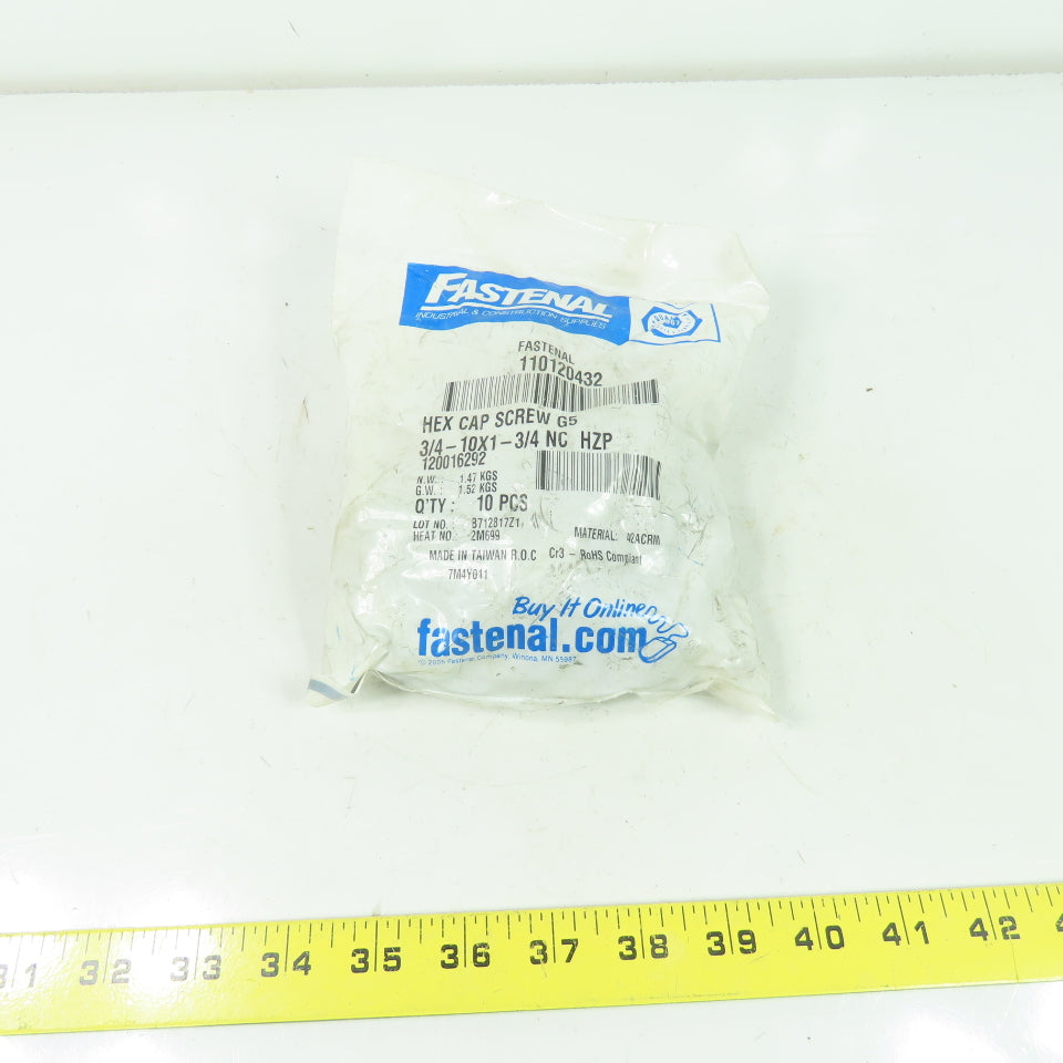 Fastenal 110120432 3/4"-10 x 1-3/4" Grade 5 Zinc Finish Hex Cap Screw Bag Of 10