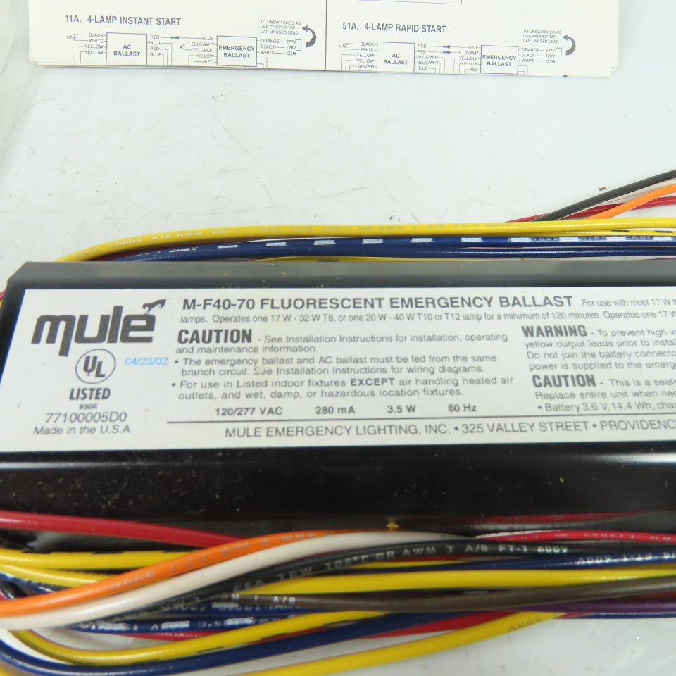 Mule M-F40-70 Fluorescent Emergency Ballast 120/277VAC 3.5W 280mA