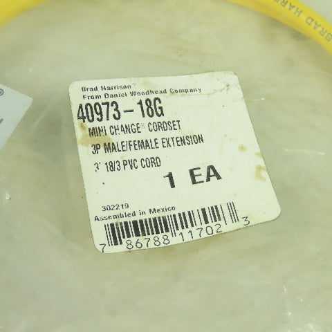Daniel Woodhead 40973-18G Mini Change Cordset 3-Pin Male/Female 3' 18/3 PVC