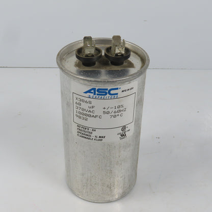 ASC X386S 370VAC Capacitor 60uF + / - 10% 10000AFC 50/60HZ 70°C