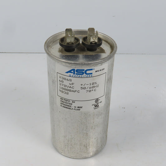 ASC X386S 370VAC Capacitor 60uF + / - 10% 10000AFC 50/60HZ 70°C